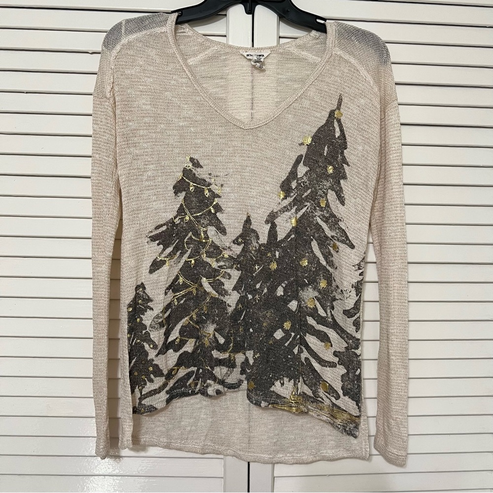 Bethany Mota Holiday Tree Knit Top Cream Long sleeves Size XS - Picture 11 of 16